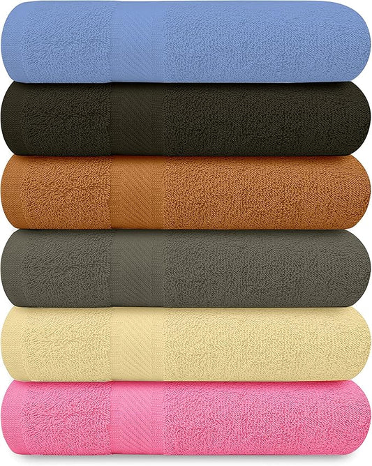 100% Cotton Bath Towels-27x54inch - 6 Pack Shower Towels - Light Weight, Ultra Absorbent Towels for Bathroom (Multi Color)