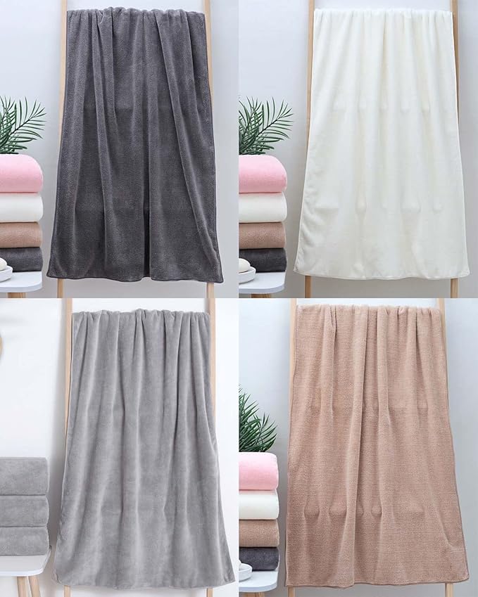 Towels 4 Pack Soft Microfiber Bath Towel Set Salon Gym Yoga Travel Very Absorbent Light Quick Dry and Durable, 55" L x 27" W